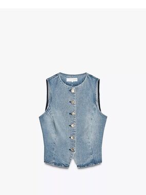 Zara Light Blue Denim Crop Vest